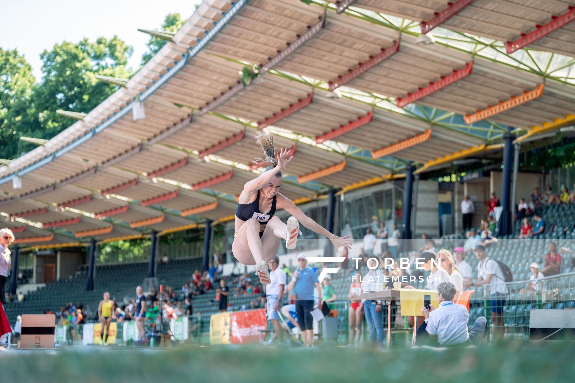 Kira Wittmann (LG Goettingen) im Dreisprung am 02.07.2022 waehrend den NLV+BLV Leichtathletik-Landesmeisterschaften im Jahnstadion in Goettingen (Tag 1)